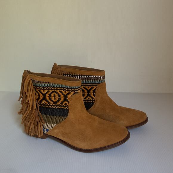 Zara Trafaluc Suede Fringe Western Boho Ankle Boots Size 36 Festival Western - Picture 4 of 9